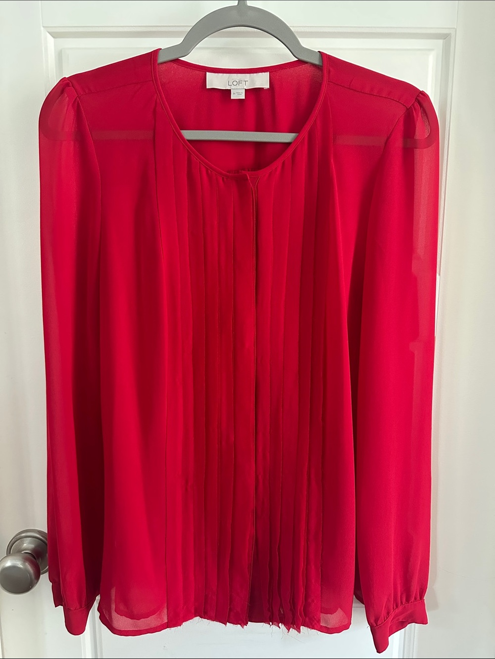LOFT Red Pleated Chiffon Blouse